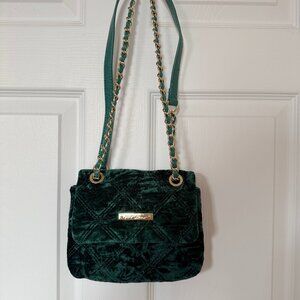 Betsey Johnson Quilted Emerald Velvet Crossbody Purse